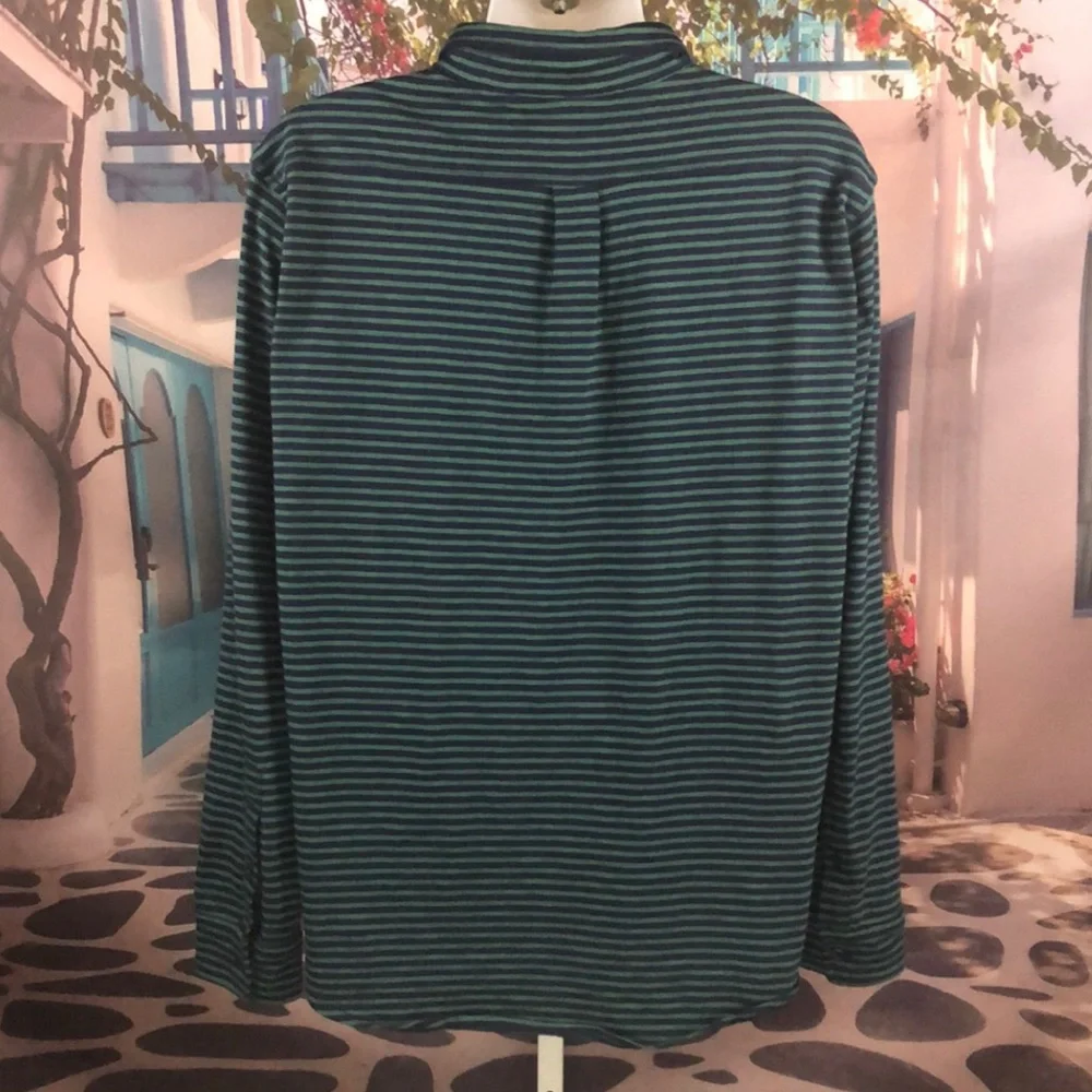 NWOT J. Crew Green & Blue Striped Slub Cotton Harbor Shirt